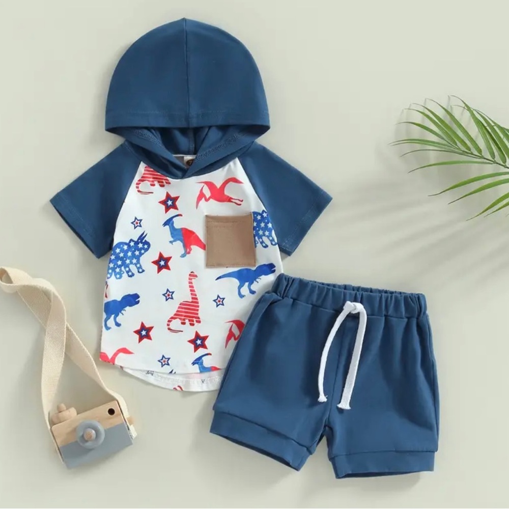 Fourth of July Dinosaur Hooded Set